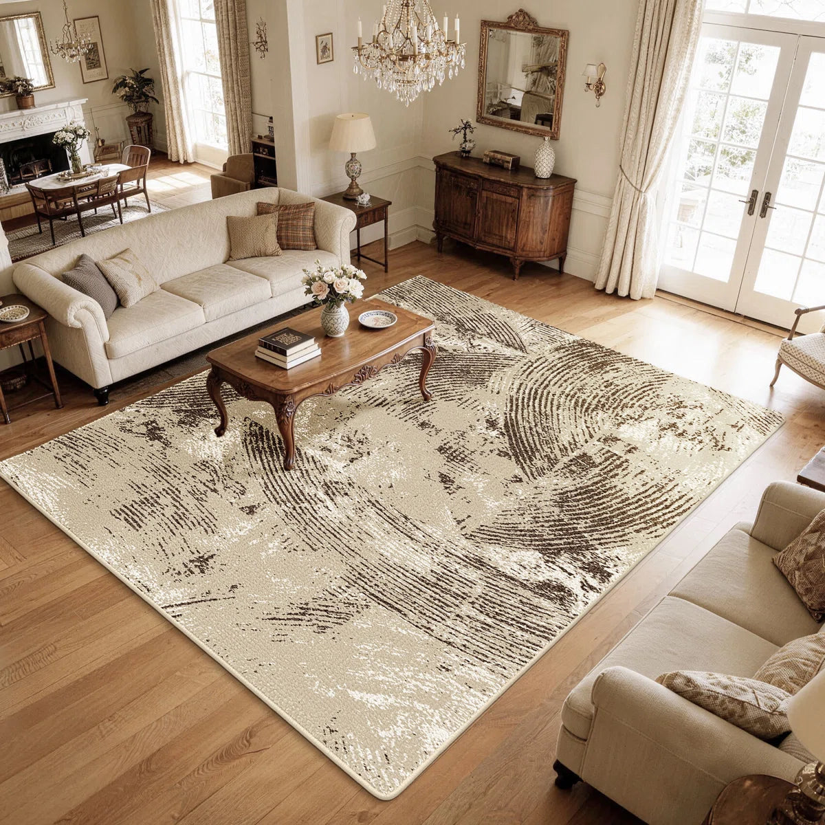 Vintage Textured Area Rug - Soft Floor Carpet with Canvas Backing, Non-Slip Living Room Bedroom Rug