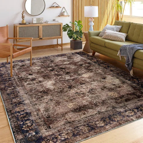 Machine Washable Vintage Area Rug - Soft Carpet with Non-Slip Backing for Living Room, Bedroom, Office,Red