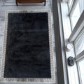 Elegant Black Plush Rug With Silver Border Luxury Soft Area Carpet