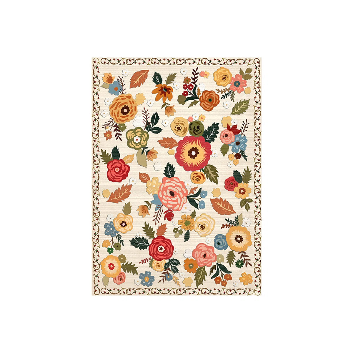 Machine-washable bedroom and living room carpet Vintage floral carpet Soft faux cashmere carpet