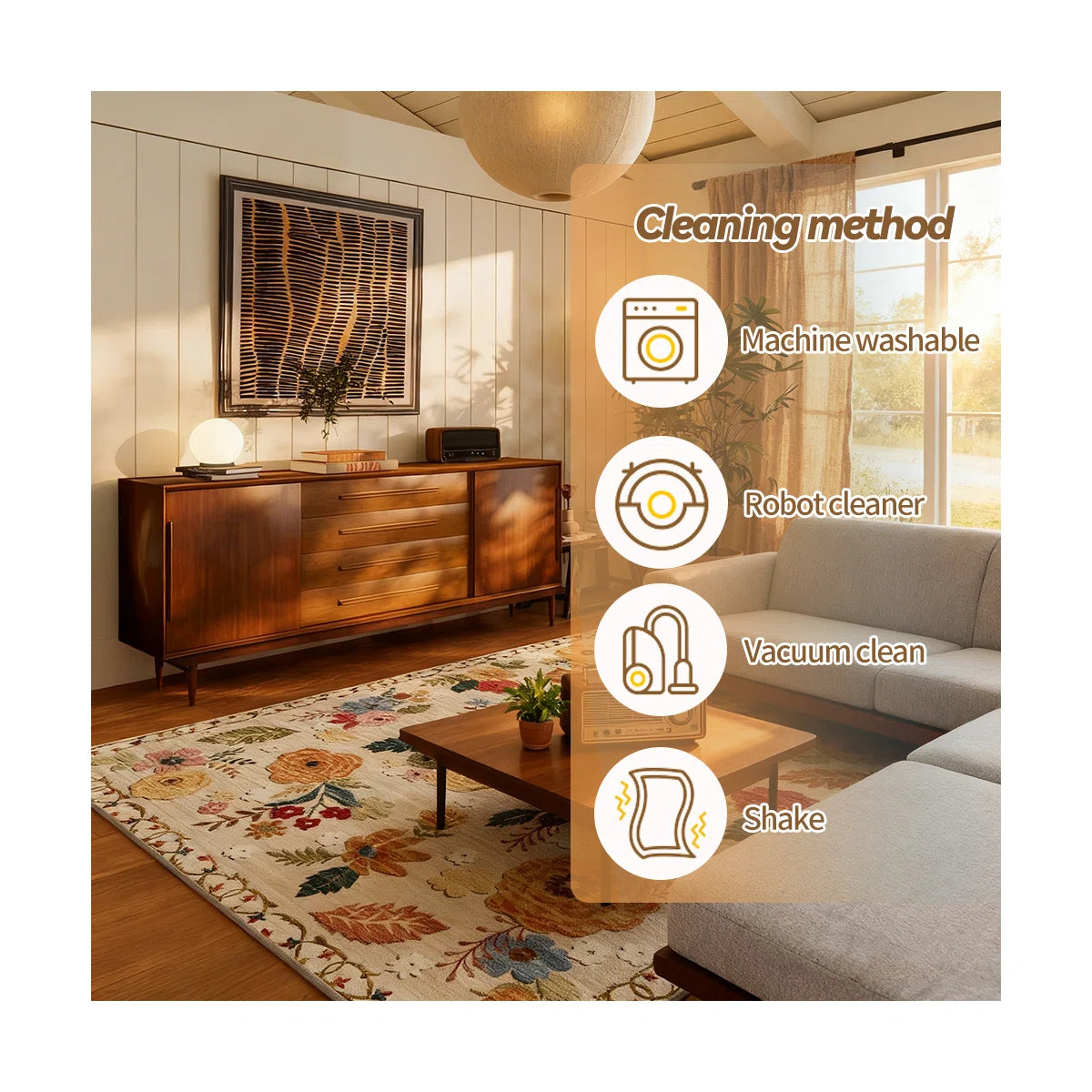 Machine-washable bedroom and living room carpet Vintage floral carpet Soft faux cashmere carpet