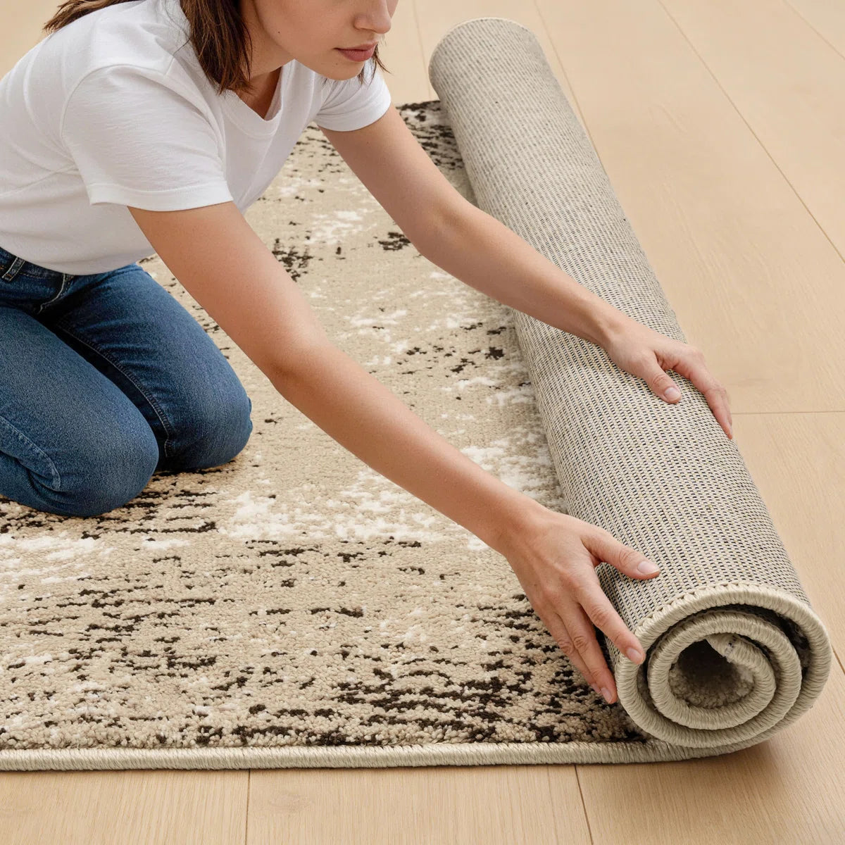 Vintage Textured Area Rug - Soft Floor Carpet with Canvas Backing, Non-Slip Living Room Bedroom Rug