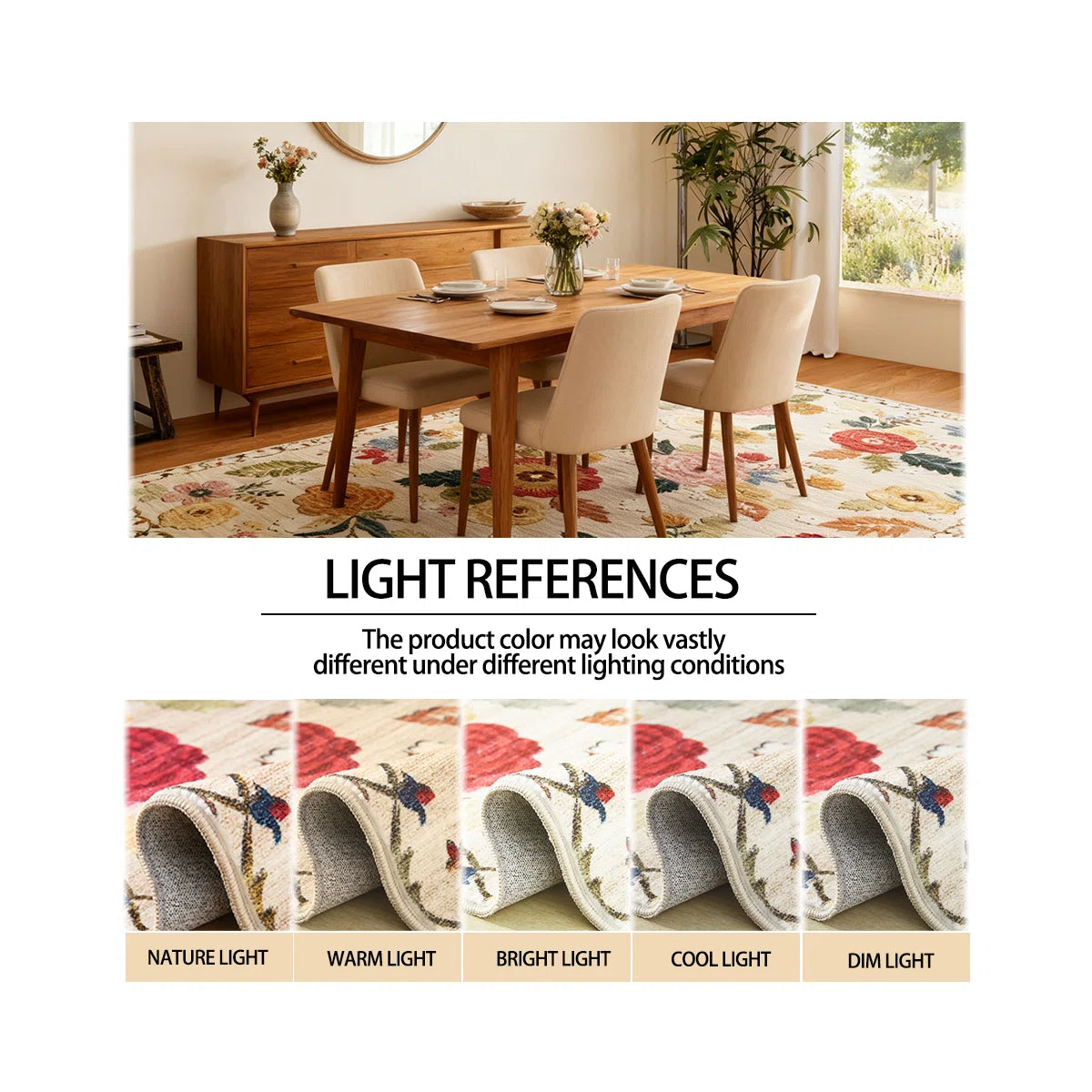 Machine-washable bedroom and living room carpet Vintage floral carpet Soft faux cashmere carpet