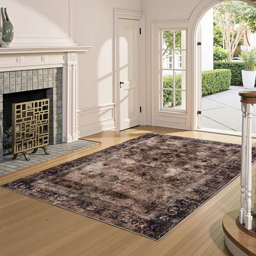 Machine Washable Vintage Area Rug - Soft Carpet with Non-Slip Backing for Living Room, Bedroom, Office,Red
