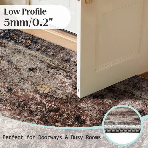 Machine Washable Vintage Area Rug - Soft Carpet with Non-Slip Backing for Living Room, Bedroom, Office,Red